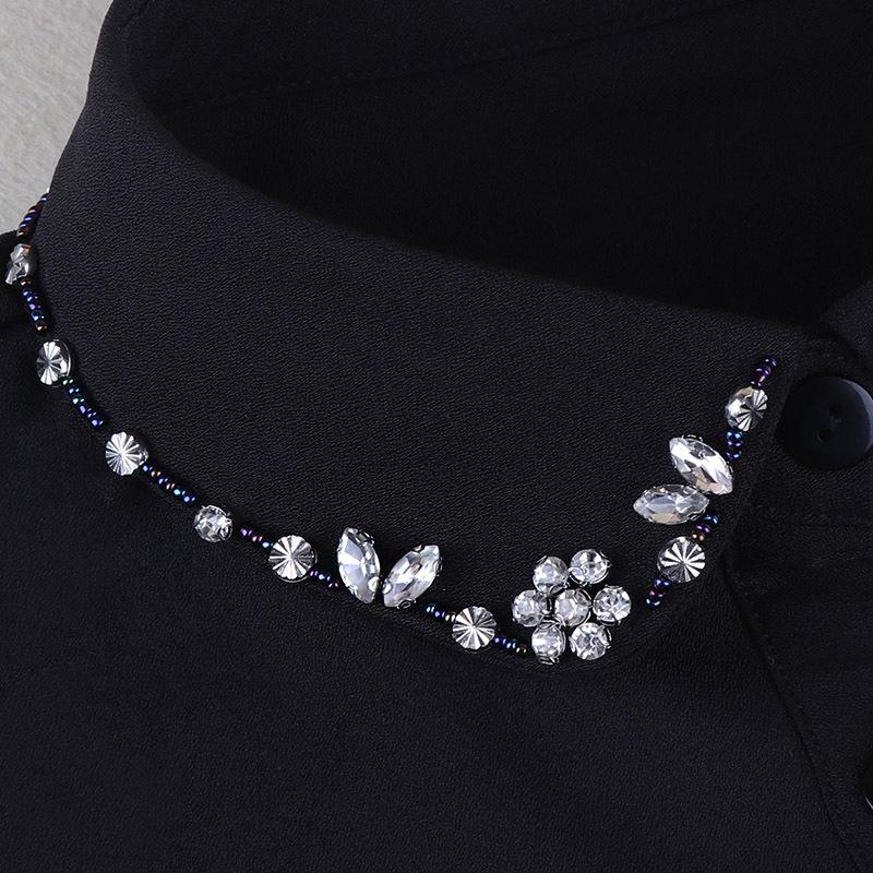 Korean Style Women's Blue Beaded Floral Decorative Collar Sweater