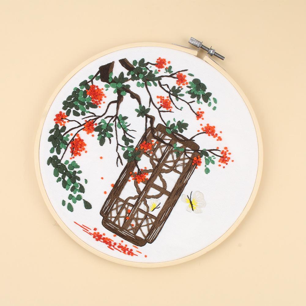 Pacote de Material para Bordado Artesanal DIY, Flores e Plantas, Amor de Outono e Cores de Outono, Estilo Chinês
