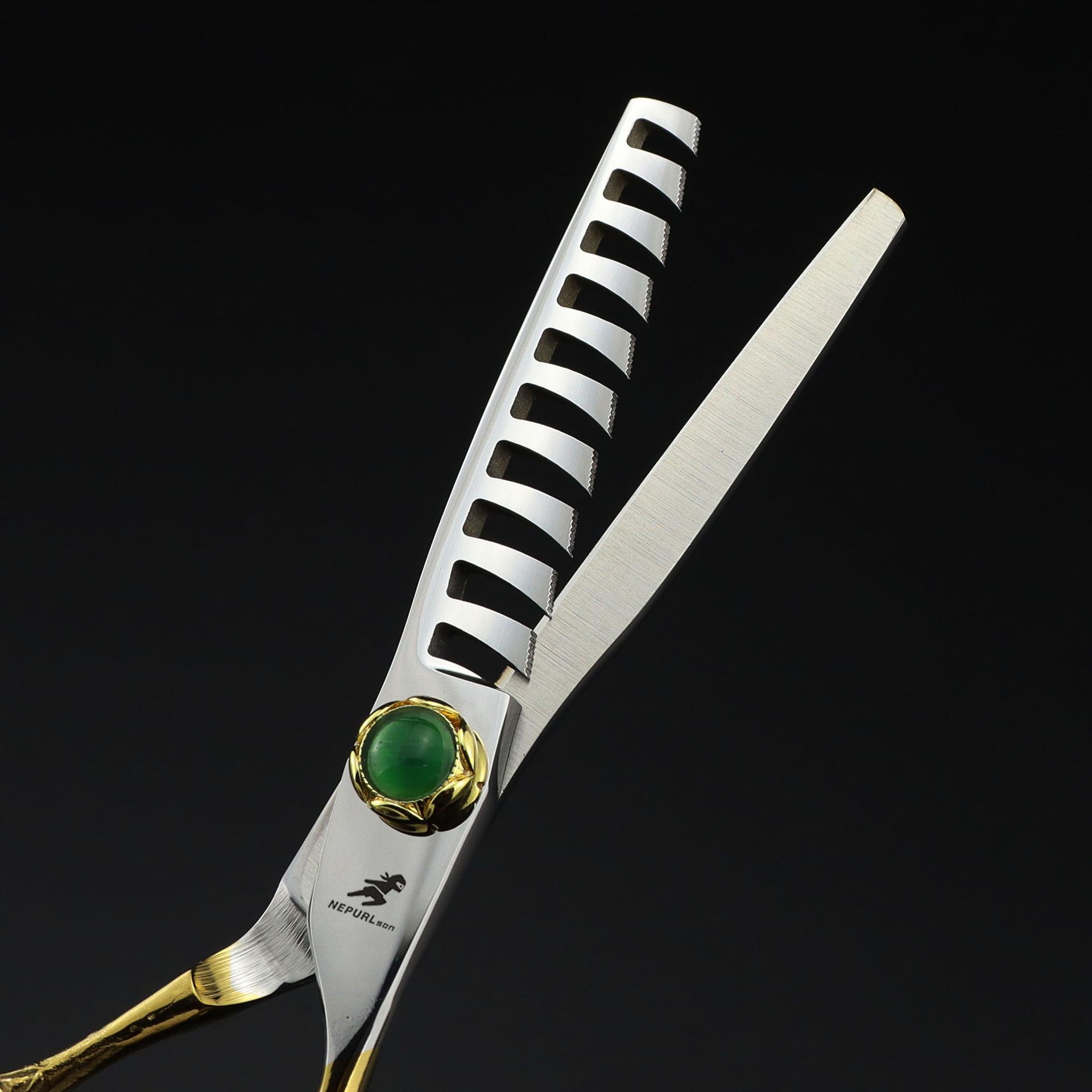 

6.0 Inch Semi-Gold, Dragon Handle, Flat Scissors, Hair Scissors, Hair Scissors, 4 Tooth Shapes fishbone thinning shears