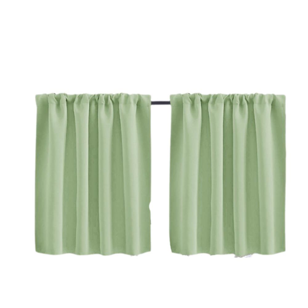 

2PCS Solid Color Kitchen Short Curtain Through-rod Design Cabinet Curtain Blackout Drapes Window 29.92x23.62 in зелёный