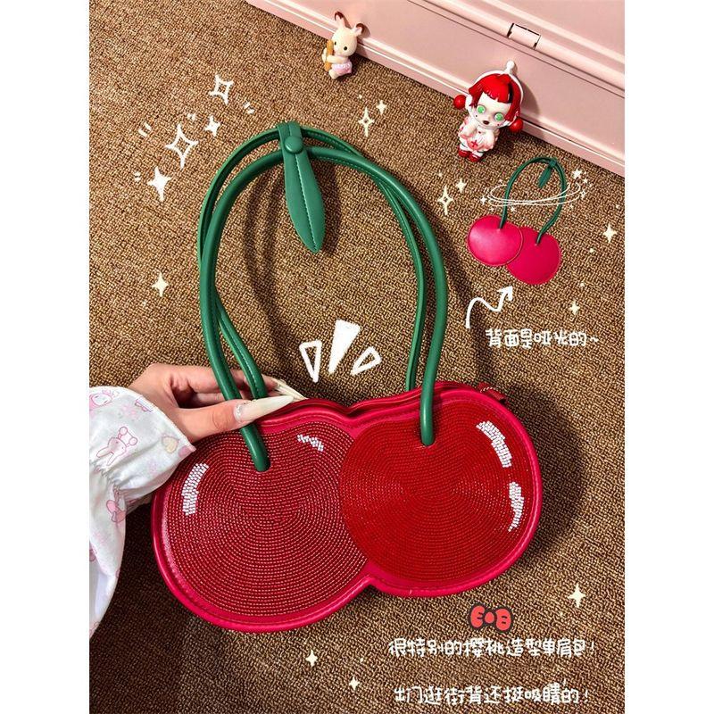 

Korean Series High-Grade Baguette Underarm Bag Women Cute Sweet Cherry Handbag All-Match Shoulder Bag for Work and Commuting Red