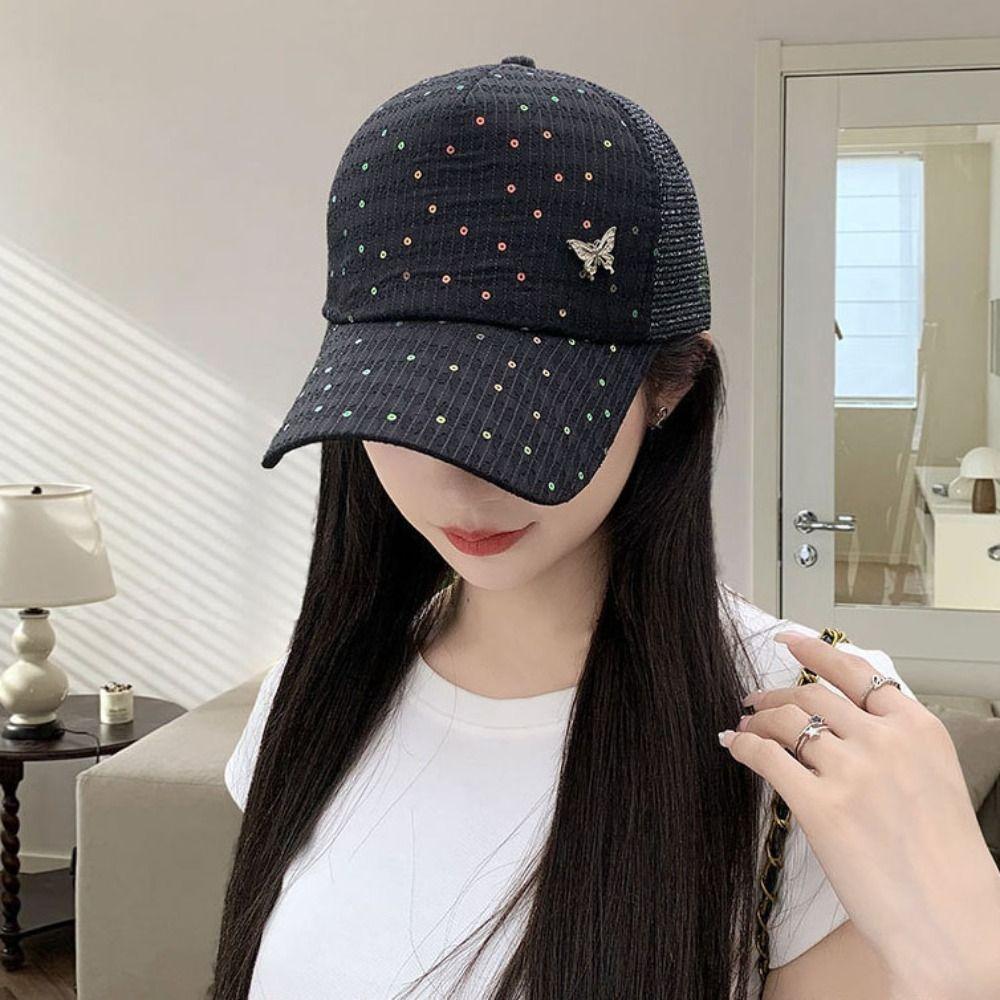 Sequin Sport Peaked Hat Adjustable Summer Sun Hat Simple Mesh Baseball Hat Running