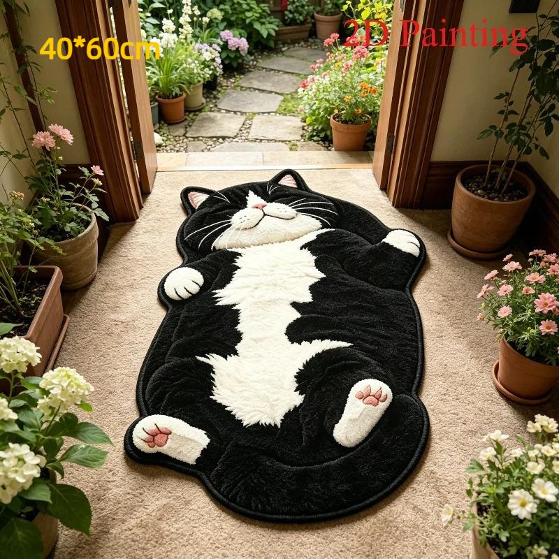 Imitation Cashmere Cat Floor Mat Thickened Water Absorbent Non-Slip Soft Rug for Bathroom Bedroom Front Door Decor