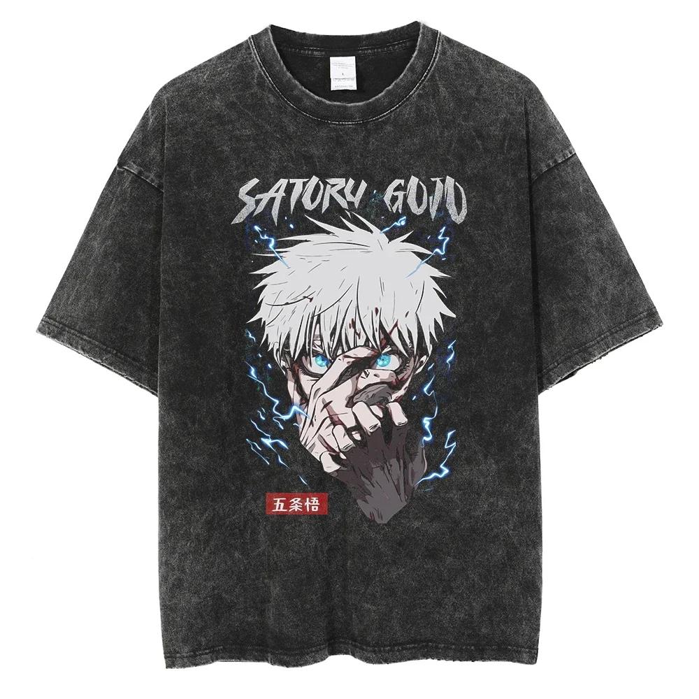 Japanese Anime Jujutsu Kaisen Men Women Oversized Washed T Shirt Streetwear Print Tshirt Casual Cotton Tee Loose Retro T-Shirt