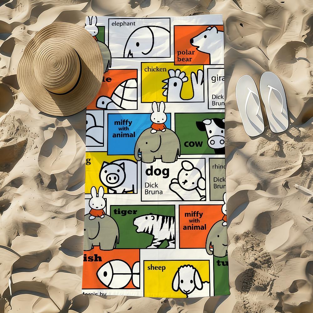 Cartoon M-Miffy Cute Kawaii Bunny Towel Beach Towel Oversized Quick Dry Towel Absorbent Soft Swim Beach Towels for Men Women