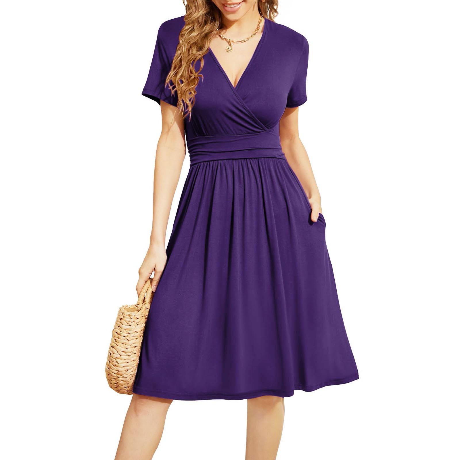 Women s V-neck Ruffle Printed Chiffon Casual Dress M