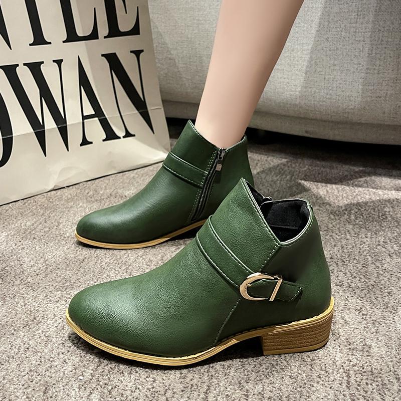 Plus-size Women's Boots 2026 New British-style Short-top Side-zipper Chelsea Chunk-heeled Fashion Ankle Boots