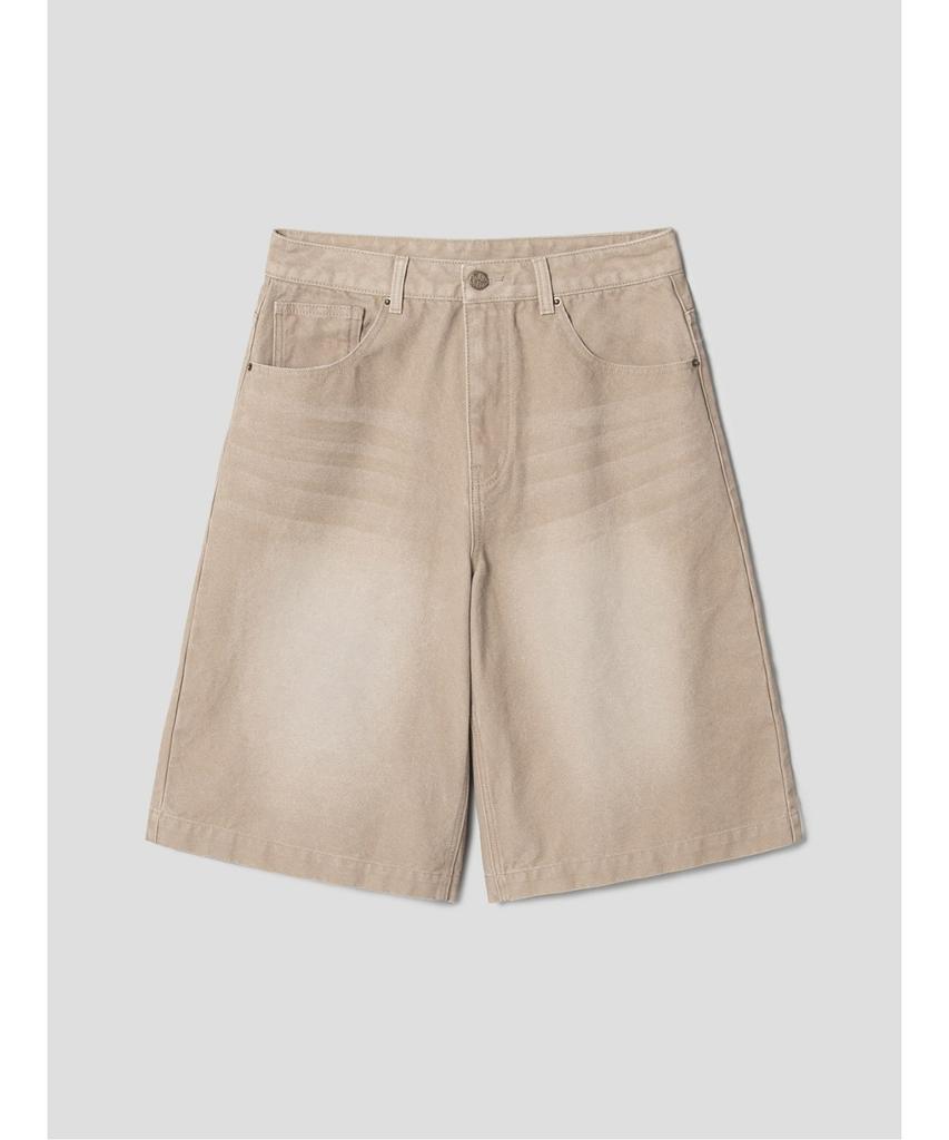Saendeusaundeu (Unisex) Washed Color Denim Bermuda Shorts Beige