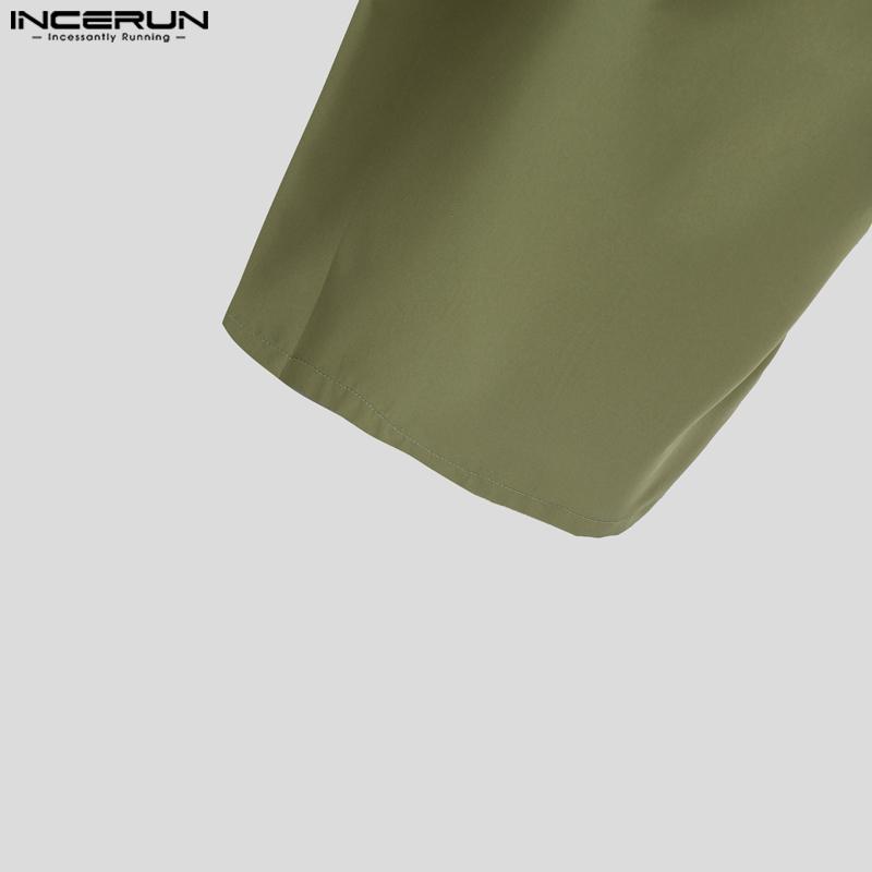 INCERUN Men Layers Zip-up High Waist Casual Long Wide Legs Pants Trousers