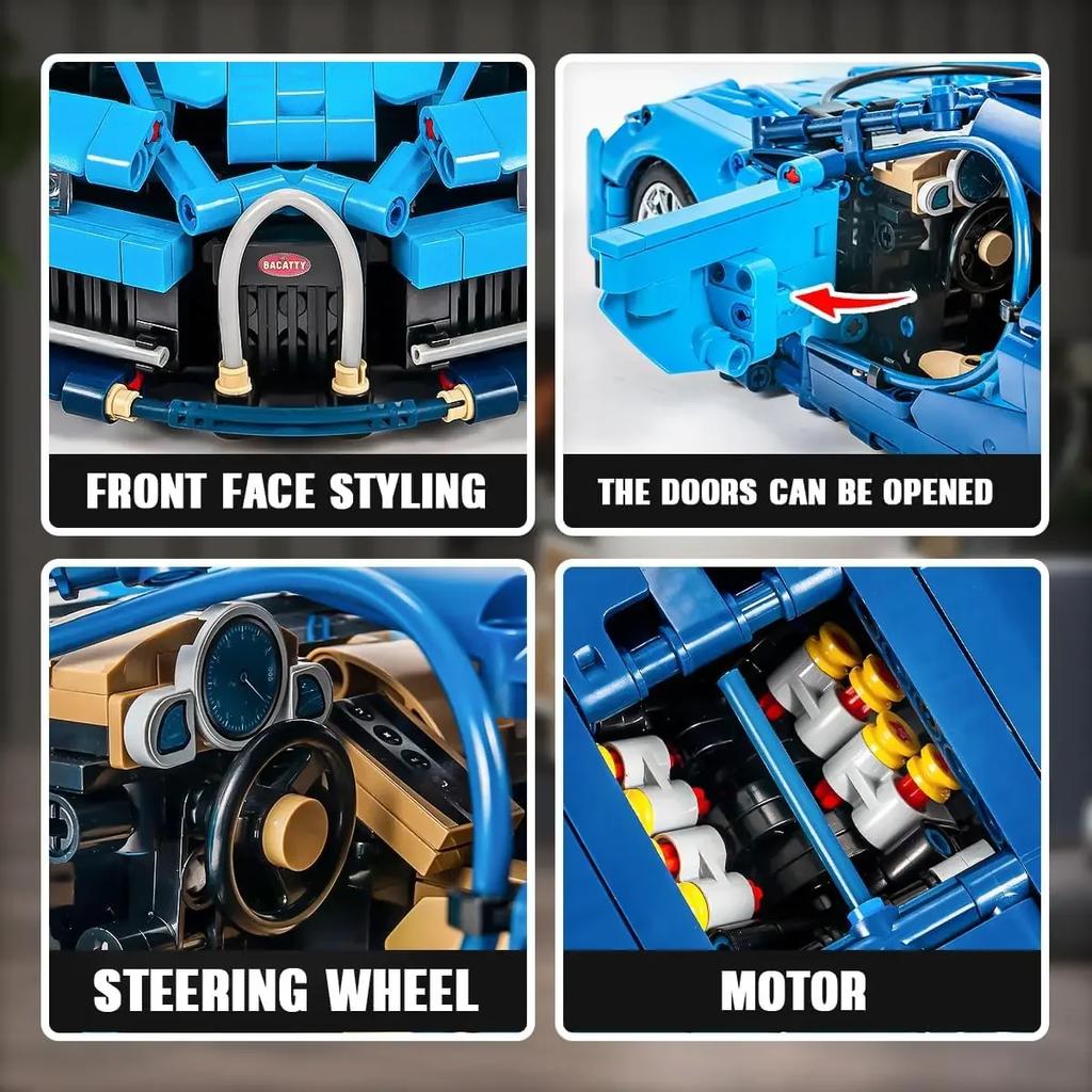 City Technical Super Bluce Sports Car MOC Building Blocks Kit 1:14 Scale Model Super Speed Vehicle Assemble Toy Bricks Kids Gift