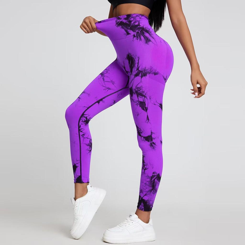 2023 Women's High-Waist Tie-Dye Seamless Butt-Lifting Yoga Pants with Jacquard Design