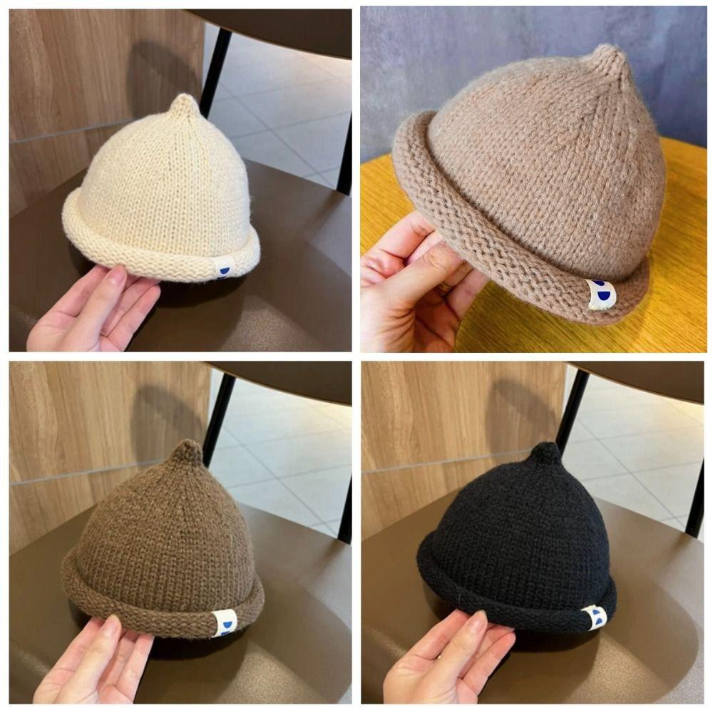 Korean Curled Edge Hat Autumn Winter Children's Bonnet Hats Cute Baby Knitted Hat  Kids