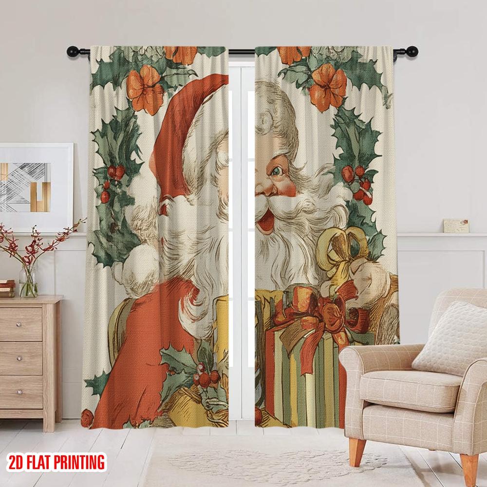 2pcs,2D Plane Printing Popular Curtains Santa Claus with Presents Versatile Polyester Fabric (without Rod) Outdoor Decorations