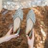 Large size single shoes women's summer 2025 new Korean version gentle pointed rhinestone flat bottom soft sole temperament fairy bridesmaid shoes