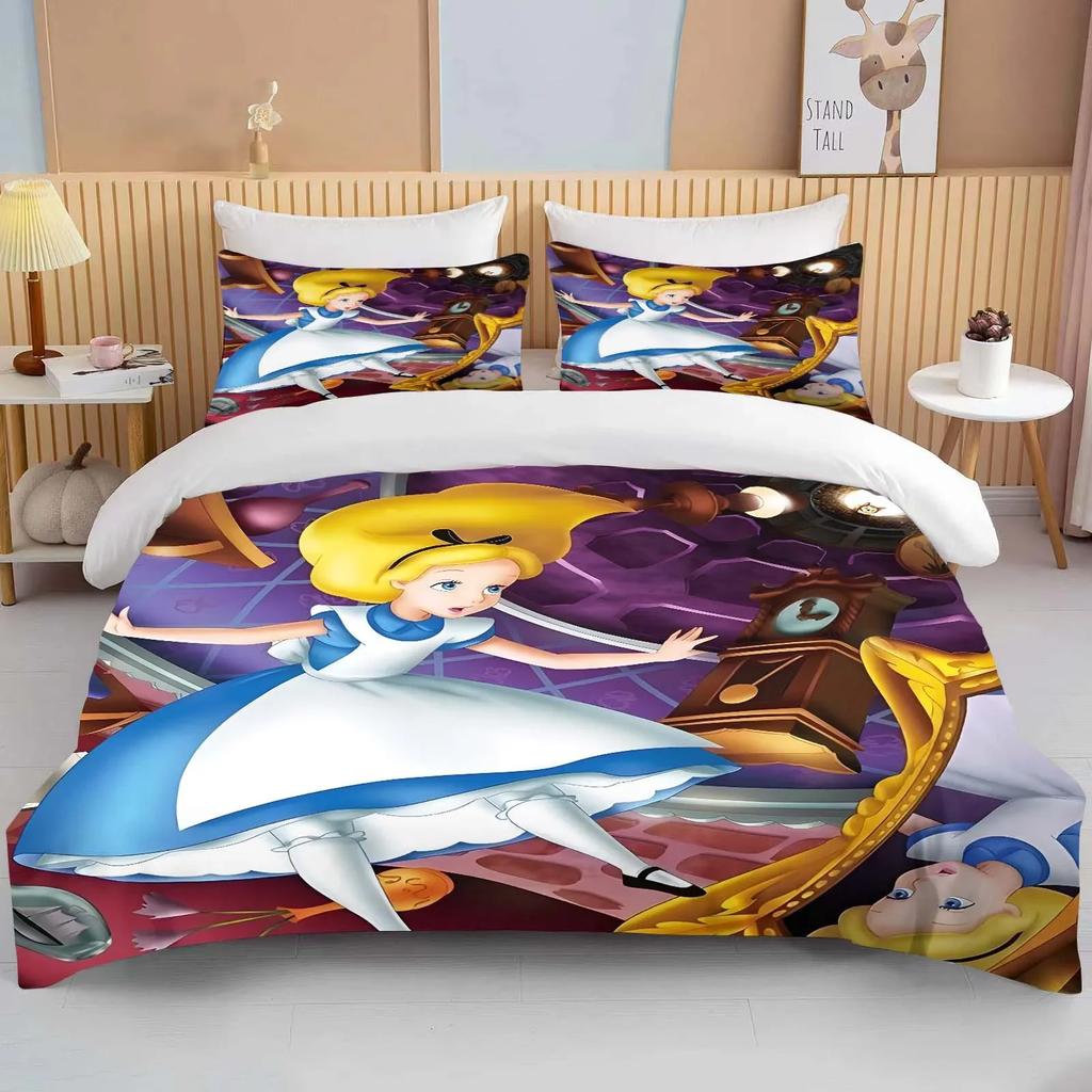 Alice In Wonderland Bedding Set Cartoon Baby 3 Pieces Set Bed Set King Size Pillowcase Adult Bed Cover Bedroom Bed Set Duvet