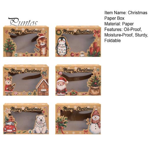 Decorative Bakery Boxes 6Pcs Christmas Paper Gift Boxes, Xmas Color Printed Foldable Cookie Treat Festive Party Favor Holiday Packaging for Desserts,