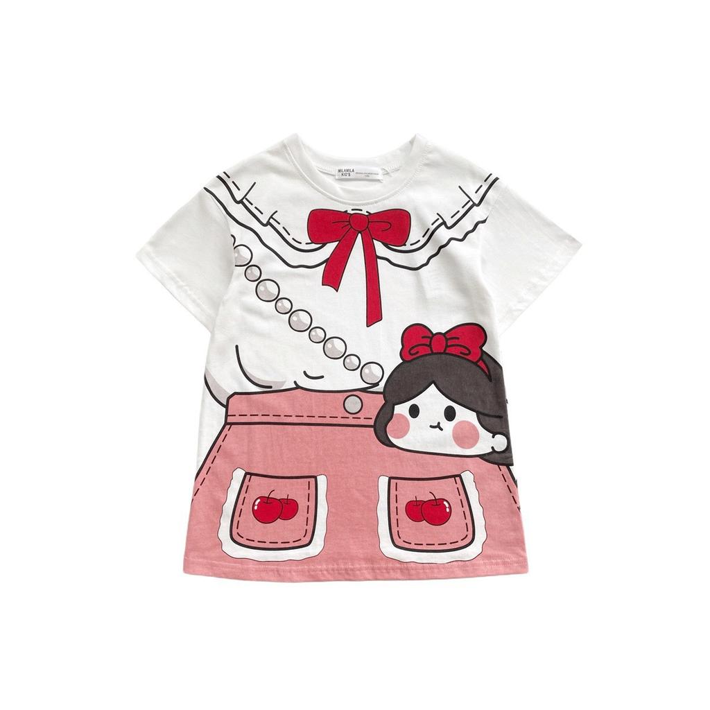 Summer Girls Cartoon Princess Dress Baby Short Sleeve T Shirt Dress Cute Printed Tutu Skirt