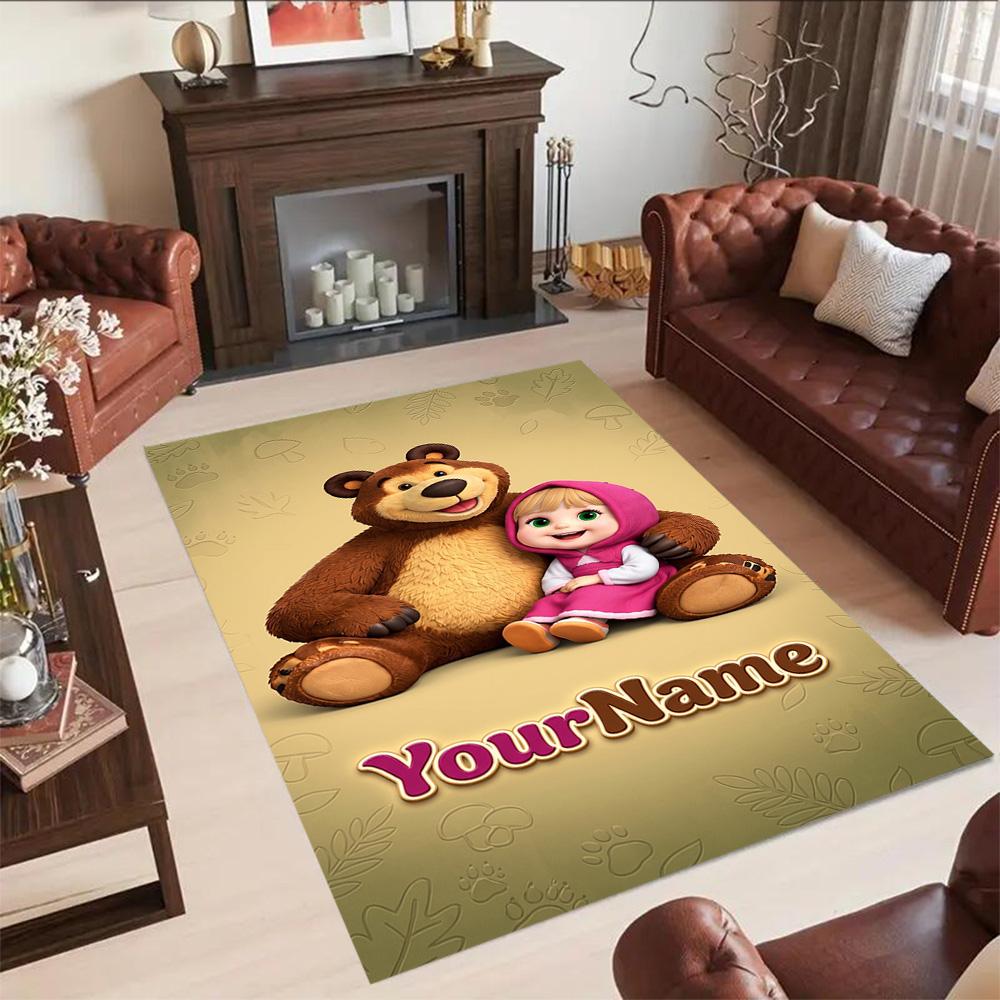 Masha Bear Customized Name Floor Rug Office Rug Perfect for Decorate Room Foyer Playrooms Dormitory Anti-slip Rug Decorate Offices