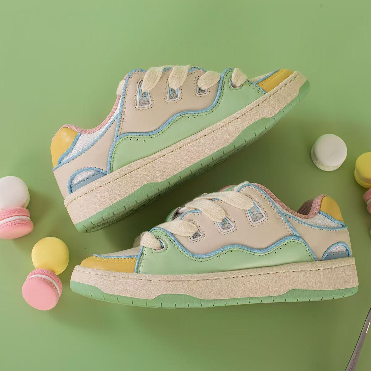 Дофаминовая цветовая схема кеды в стиле ириски для увеличения роста студентов новые 35【foot length 22.5cm】