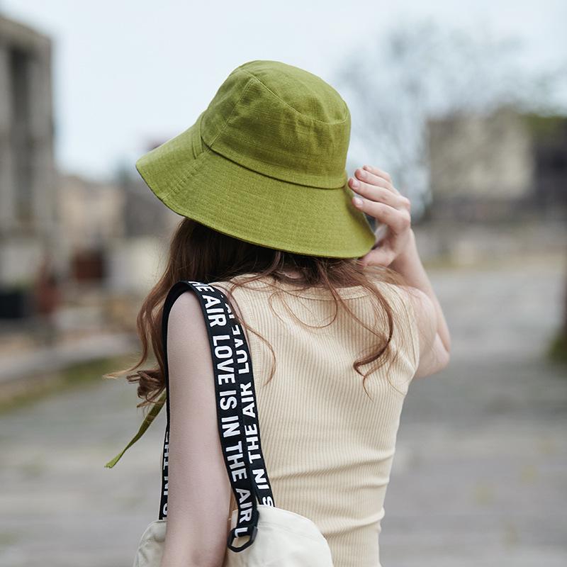 Spring and summer casual sunshade lace-up girls round face wide brim dome basin hat fashionable big head circumference showing face small sunshade hat