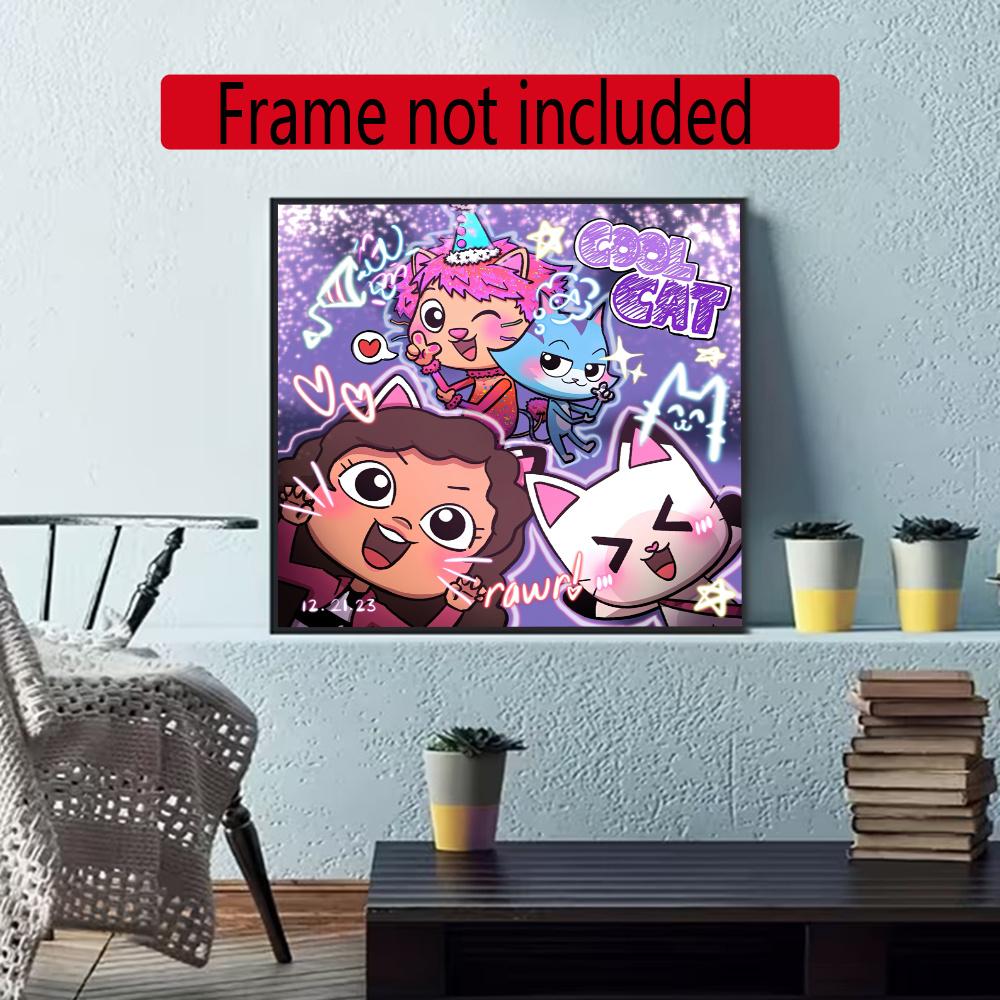 Cartoon Cute Gabbys Style 5D Diamond Painting Round Diamond Rhinestones Mosaic Diamond Embroidery Wall Paintings Rhinestones Gift Frameless
