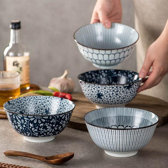 

High-value retro Japanese style bowl plate for eating, household high-end ceramic bowl, creative ramen bowl, rice bowl