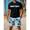 Conjunto esportivo casual respirável para atividades ao ar livre e lazer masculino camiseta gola redonda shorts calça conjunto verão estampa digital conjunto estampado para homens e adultos