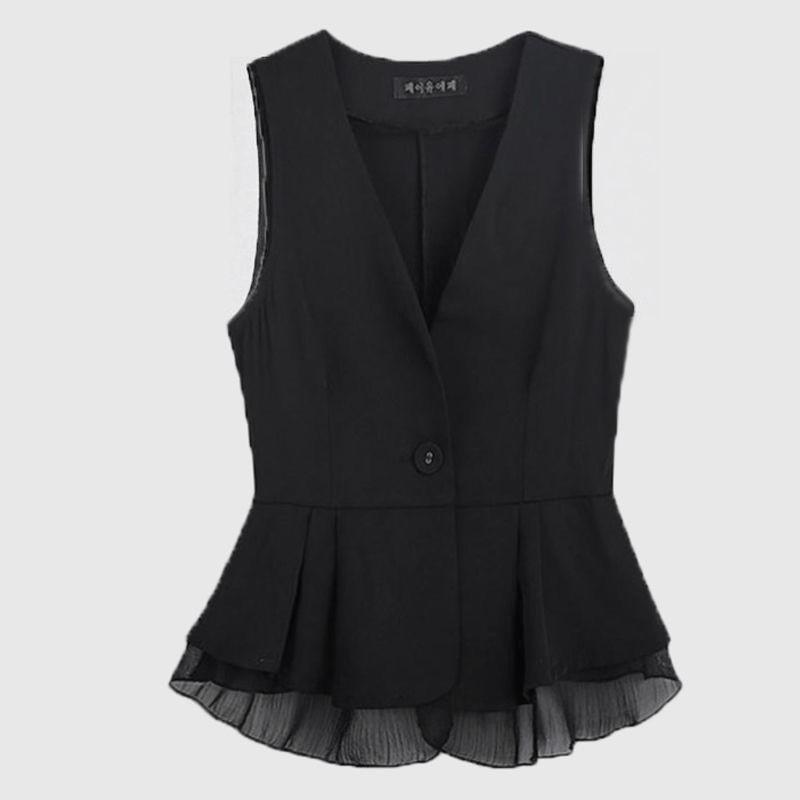 

Chiffon Short Women s Vest Sleeveless Thin Vest Suit Vest Top M чёрный
