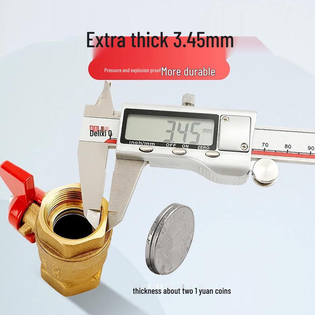 All-Copper Double Internal Thread Ball Valve for Water Heaters, Hot/Cold Tap, DN25, 4/6-Point, Straight Through, Thickened.