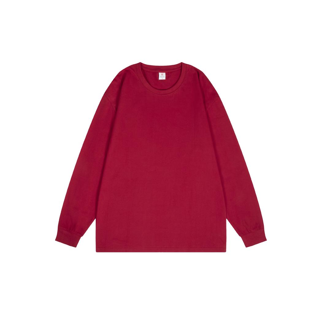 Basic Fall Winter 230g Premium Brand Solid Color Long-Sleeve T-Shirt for Men with Ribbed Cuffs Fashionable Casual Base Layer Women's Hoodie