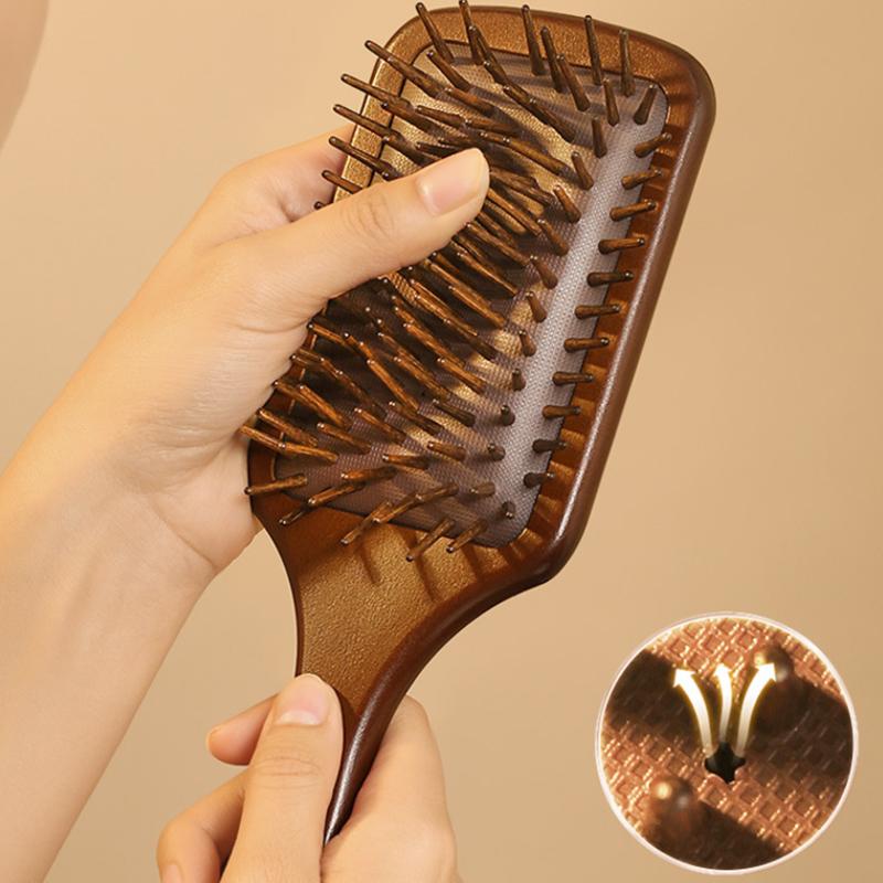 1Pcs Sandalwood Hand Carved Air Cushion Comb With Wood Teeth, Scalp Massage Brush For All Hair Types, Wooden Hair Styling