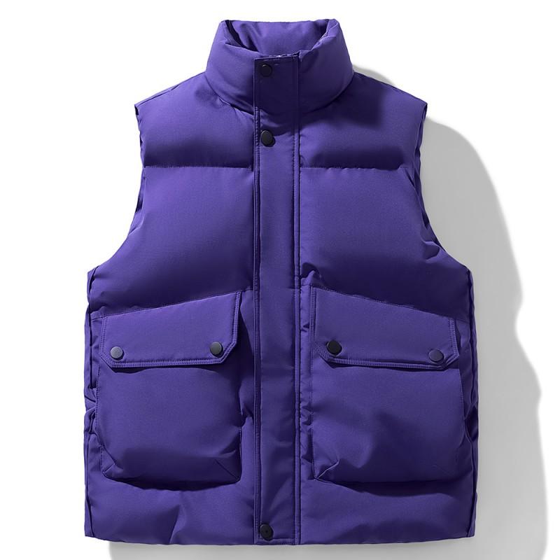 Mens Cotton Puffer Vest Winter Warmth Casual Sleeveless Jacket Solid Color Loose Fit Daily Wear