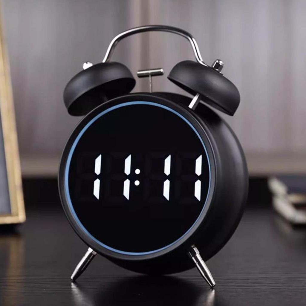 Retro Digital Alarm Clock LED Display Loud Bell Alarm Clock Analog 2 Bell High-pitched Alarm Clock Non Ticking For Heavy Sleeper