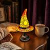 USB Powered Gothic Night Light Stained Glass Witch Hat Lamp, Table Lamp with Inline Switch, Aesthetic Style Halloween for Bedroom Bookshelf