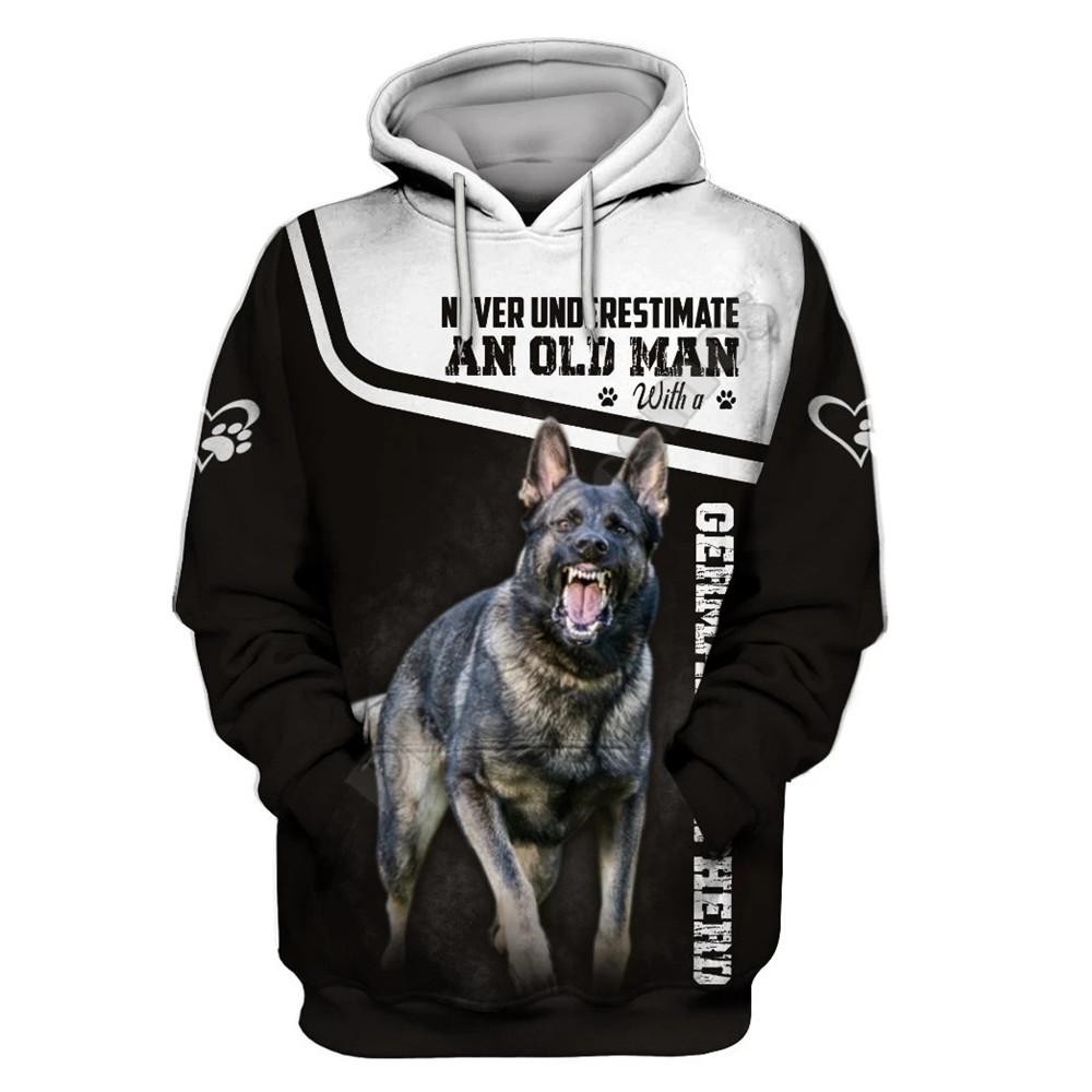 Never Underestimate An Old Man With A German Shepherd 3D All Over Printed Hoodies Pullovers Street Tracksuit Love Dog 01