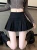 Women's Black Deerskin Velvet High-Waisted Slimming A-Line Mini Skirt with Anti-Exposure Pleats - Autumn/Winter Casual Skirt Pants