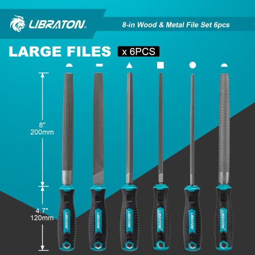 LIBRATON Metal File Set, 6-Piece Set for Metalworking and Woodworking, Includes Round, Half-Round, Triangular, and Flat Files, Bar Files, Deburring, a