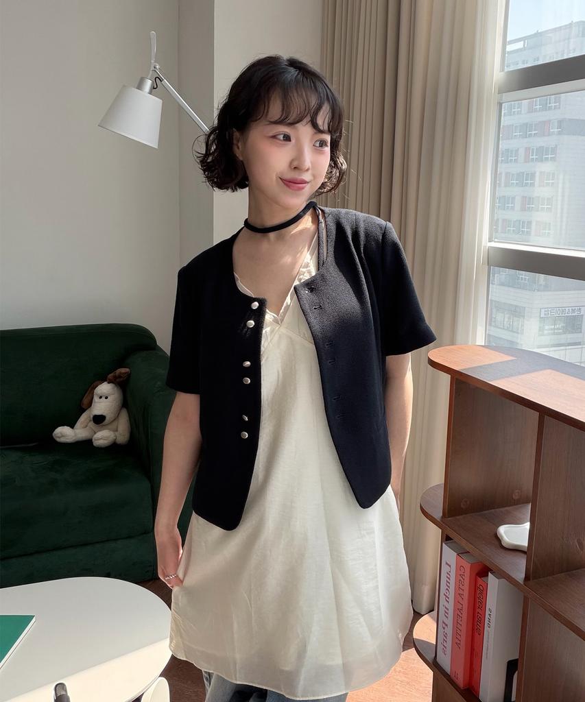 Mixxo Tweed Button Short Sleeve Jacket_Miwjkg55Pb