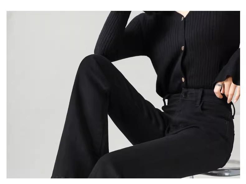 Women's Elastic High Waist Micro Flare Pants - Slimming Black Jeans for Spring & Autumn 2025
