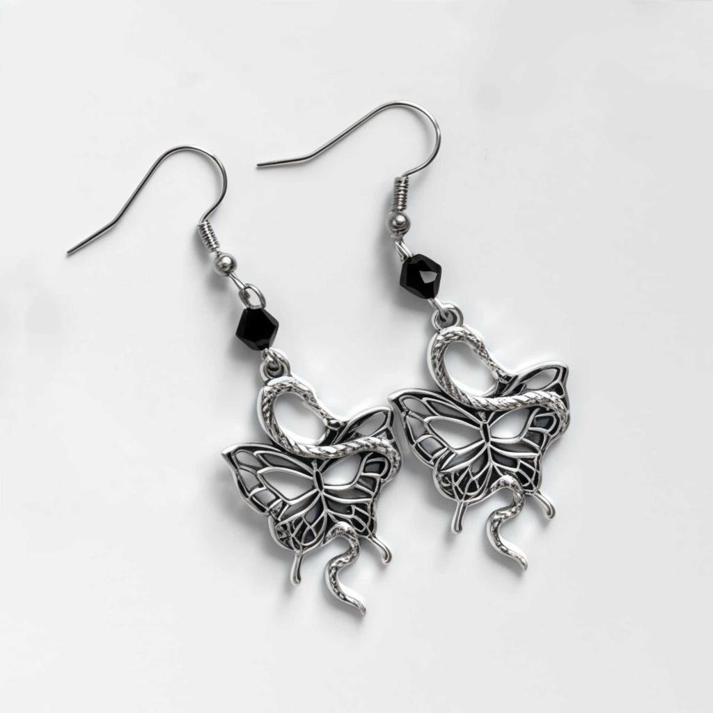 Pendientes Largos Retro Góticos Color Plata El Ojo de Horus Calavera Murciélago Cuervo Mariposa Gato para Mujeres Joyería de Fiesta de Halloween Regalos