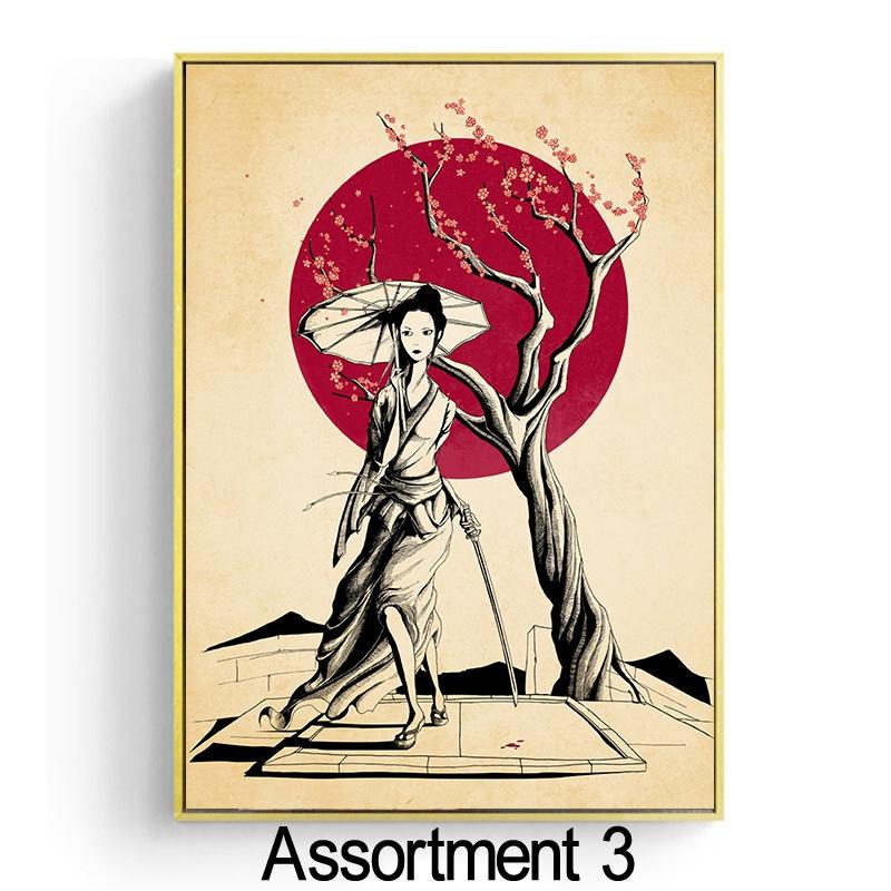 Japanese Ink Canvas Art Print Poster Samurai Couple Cherry Tree Wall Art Paintings for Living Room Decoration Home Decor