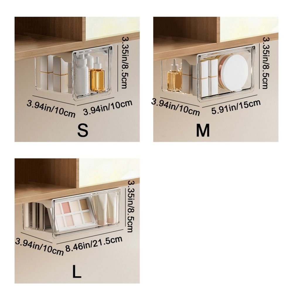 Transparent Under Desk Drawer Organizer Plastic Makeup Storage Container Qtip Holder Office