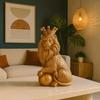 Xtore Golden Lion Statue with Crown | Resin Home Decor Figurine | Luxury Animal Decor