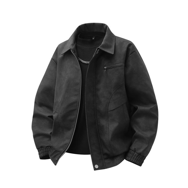 Retro Distressed Leather Jacket Men's Three-dimensional Lapel Deconstructed Zipper Coats