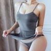 Sexy Dessous Erotische Frau Eng Anliegend Rückenfrei Mini Ultra-Dünn Grau Kleider Sets Für Sex Xxx Kostüme Strumpfhalterrock Tanga
