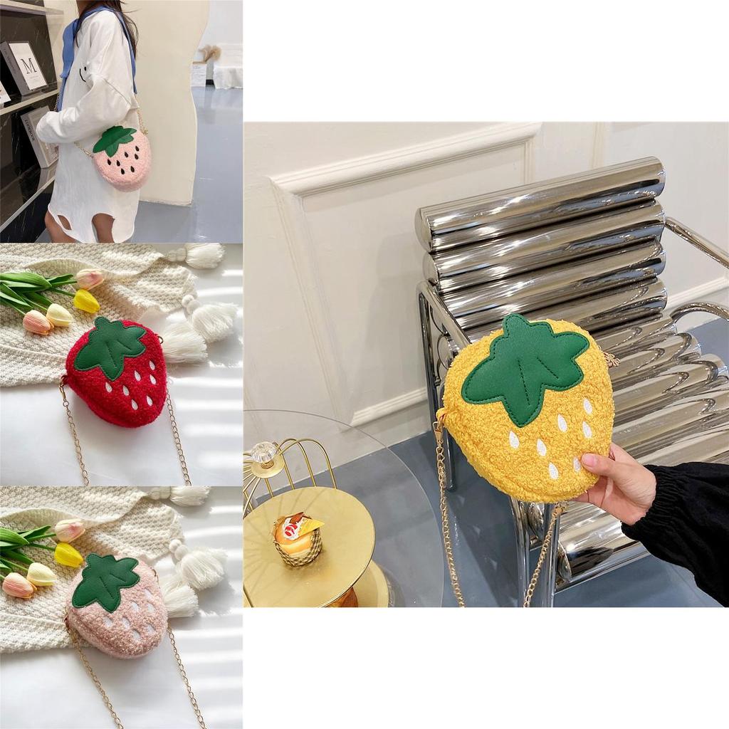 Kindergarten Girls Fashionable Plush Strawberry Chain Bag 2023 Soft Breathable Wearresistant Purse Coin