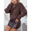 Women's Sweater Autumn and Winter Solid Color Pullover Cable Crew Neck Chunky Sweater
