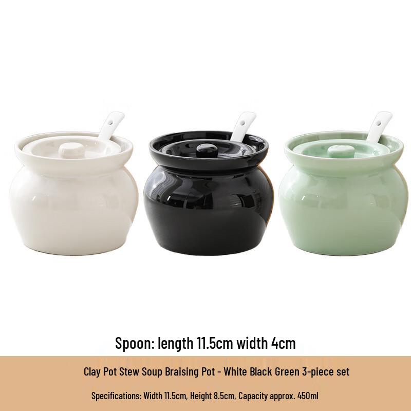 Ru Han 450ml Ceramic Double Boiler Stew Pots - Set of 3