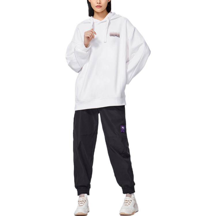 Li-Ning Sports Fashion Series Logo Print Antimicrobial Fleece-Lined Drawstring Hoodie Unisex Hoodie White AWDSI27-1