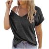 Fashion Womens Summer  V-neck Solid Color Short-sleeved Loose T-shirt Top